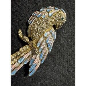 Vintage Parrot Rhinestone Brooch Pin Gold Tone